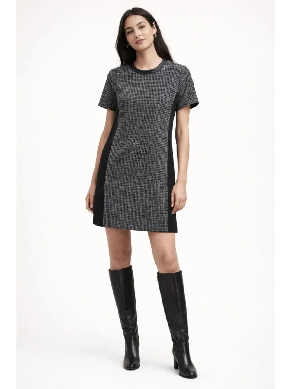 LIKE NEW! J. Crew Black & Gray Wool Houndstooth Side Panel Dress Size 4